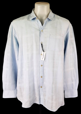 Tommy Bahama Herren ABENDHEMD LEINEN/Baumwolle blau kariert L/S - XL - 52'' - UVP 105£