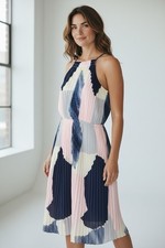 Banana Republic 2P Petite Pleated Midi Dress Pink Blue Colorblock
