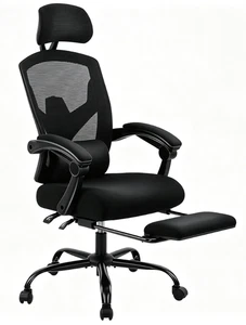 Ergonomic Retractable Swivel Office Chair with Lumbar Support, Black Footrest