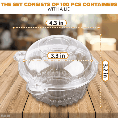 50Pcs Individual Cupcake Boxes Plastic Container with Lid Dessert Containers