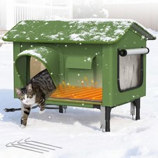 Heated Cat House for Outside - 24" Large Cat Houses for Outdoor Cats, Clawsab...