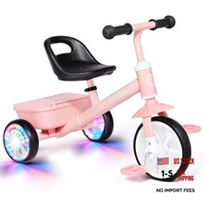 Toddler Tricycle for Ages 2-5 Years, Tricycle with 2 LED Light Wheels, Pink