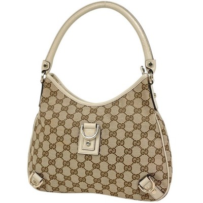 GUCCI 130738 Vintage Abbey Shoulder Hand Bag GG Monogram Beige Ivory Used Women