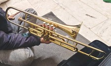 TROMBONE 3 VALVE OF PURE BRASS METAL IN GOLDEN POLISH  CASE BOX FREE SHIPPNG