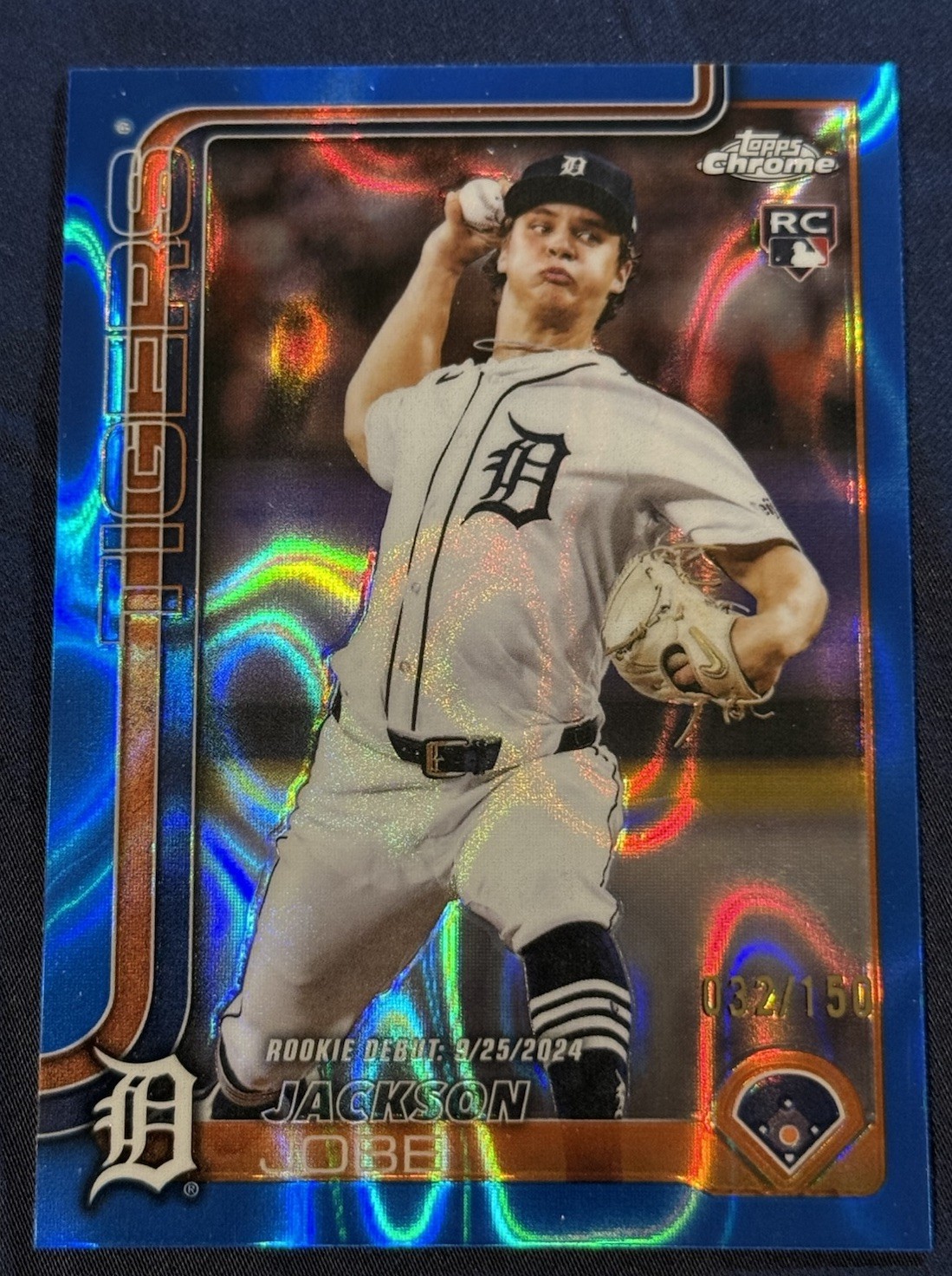2025 Topps Chrome Update Jackson Jobe #USC48 Blue Wave Refractor /150 RC Tigers