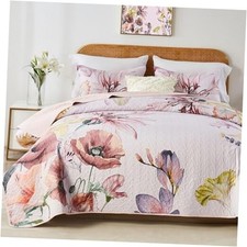 Full Queen Size Quilt Set,Elegant Floral Full/Queen 90"x96" Blush Floral