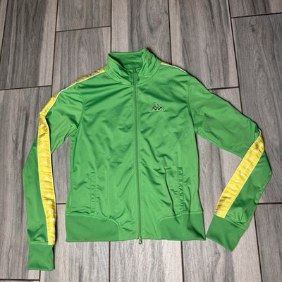 Women s Kappa Green & Yellow Track Jacket Logo Tapping On Sleeve Size Medium