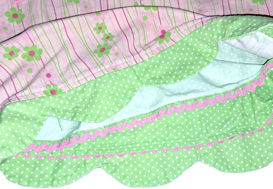 Девочек винтажный CHEZ AMI розовый зеленый двустороннее платье 4T вышитая саржа джинсовой ткани цветочный - Изображение 4 из 4