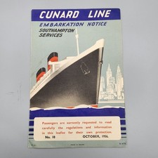 QUEEN ELIZABETH MARY Cunard Line Embarkation Southampton Brochure October 1956