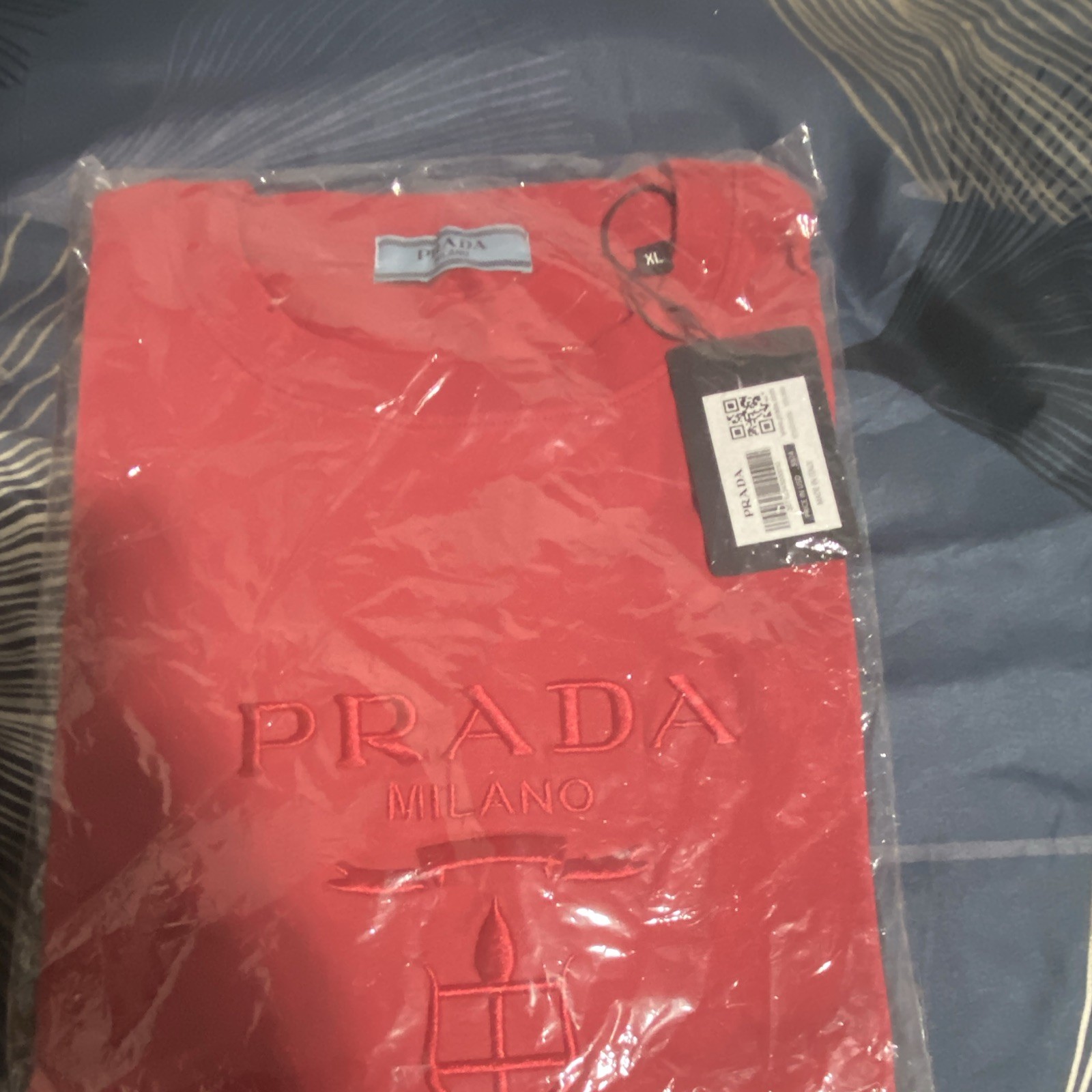 PRADA Milano Red Embroidered Logo Crew Neck Short Sleeve T-Shirt XL