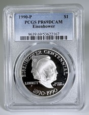 1990 P $1 Eisenhower Silver Commemorative Dollar PCGS PR69DCAM