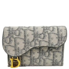 CHRISTIAN DIOR Saddle Oblique Canvas Card Holder Gray