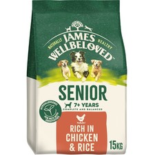 15kg James Wellbeloved 7+ Years Senior Dry Dog Food Chicken & Rice BB-Mar26 3.33 per kilo