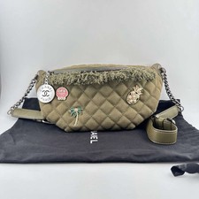 Chanel Cuba Collection Waist Bag Olive Canvas Badge Charms Crossbody Authentic