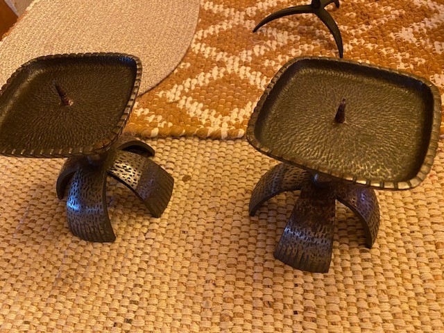 1960'S BRUTALIST HEAVY CAST IRON CANDLE HOLDER PAIR!~6666 | eBay