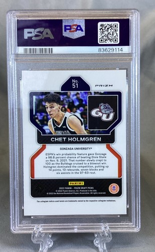 Chet Holmgren RC White Sparkle SSP 2022 Prizm Draft Prizm Gonzaga OKC Thunder - Picture 5 of 5
