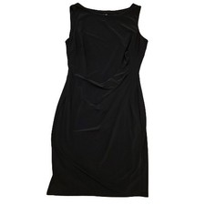 Anne Klein Size 8 Black Stretch Sleeveless Faux-Wrap Dress Slimming Fully Lined