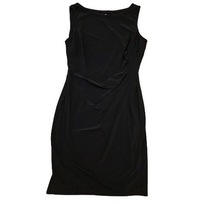 Slimming Anne Klein 8 Black Stretch Sleeveless Faux-Wrap Dress Lined Work Formal