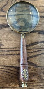 ARTEMISIA Vintage Magnifying Glass Teak Wood Brass Nautical Anchor Loupe 10in L