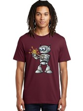 Robot-With-Lasergun Mens Graphic Tee,100% Cotton,Casual Summer Wear