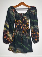 Urban Outfitters Vivienne Printed Mini Dress Women XS Green Floral Smocked Back