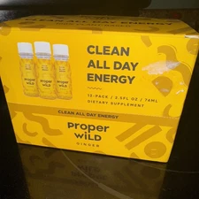 Proper Wild Vegan Energy Shots Ginger 1 Box of 12 @ 2.5 oz Exp 11/ 2026