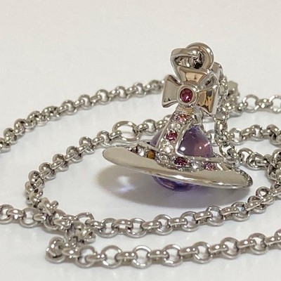 Vivienne Westwood Necklace Tiny Orb Silver Purple 2.3cm w/Pouch NO