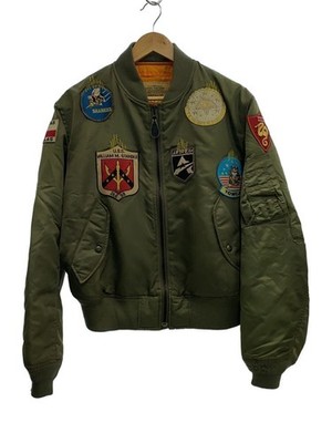 AVIREX MA-1 Flight Jacket Tomcat Patch Full Deco Khaki M Nylon Used