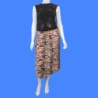 Womens Sequin Top Zebra Print Midi Skirt Co Ord Set Party Evening Outfit