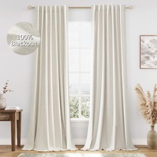 Guken Cream Linen Blackout Curtains 90 Inch Length 2 Panels Set for Living Ro...