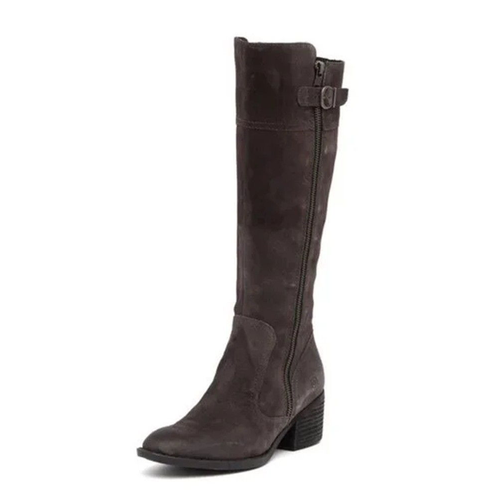NEW $240 Born Fannar Suede Knee High Boot Zip WINTER BLOCK GREY