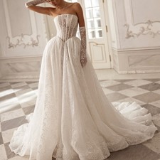 Luxurious Full Lace Wedding Dress Ball Gown Custom made Ivory Sheer Bone Bodice