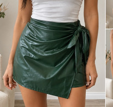 NWOT Shein Faux Leather Wrap Mini Skirt with Waist Bow Sz. Large Club