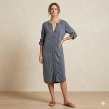 TORY BURCH Cover-Up Tunic Dress Kaftan Blue Size L 100% Tencel Oversized Boho