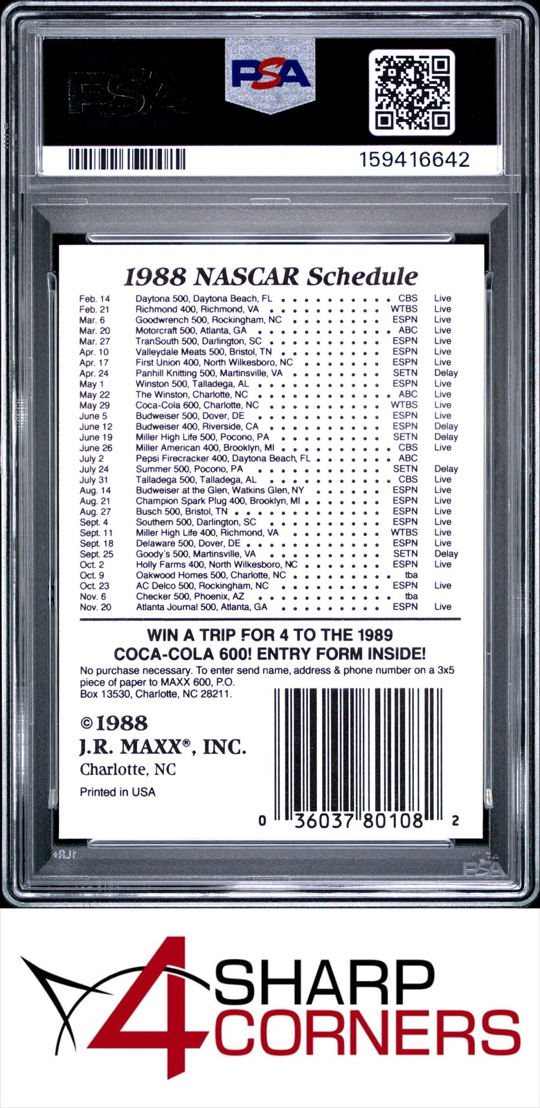 1988 MAXX CHARLOTTE #19 AUTO RACING CHECKLIST #1 PSA 10 view 2