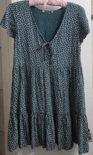 American Eagle Outfitters Green Floral Babydoll Sundress M Short Flutter Sleeve