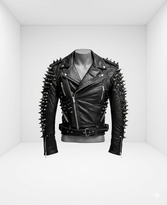 Mens Full Studded Spiked Leather Jacket Gothic Punk Rocker Rider Motorcycle Coat