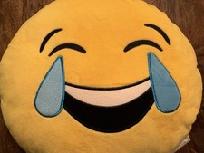 Emoji Plush Pillow 16  round Laughing Crying Yellow Soft Emoticon Stuffed Tears