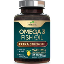 Triple Strength Omega 3 Fish Oil Supplement 2400 mg - EPA  DHA Fish Oil Omega 3