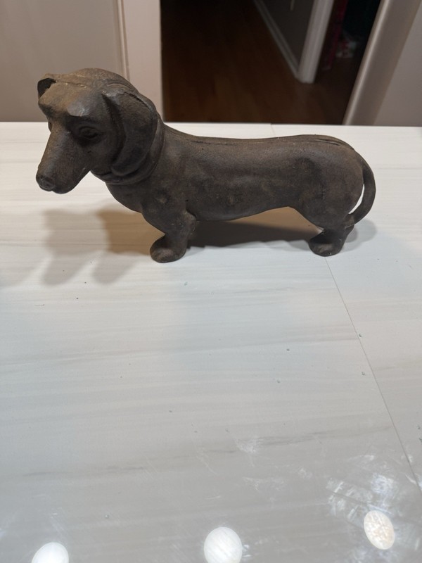 Ooak Vintage Solid Cast Iron Dachshund Weiner Weenie Dog Door Stop Figurine Deco