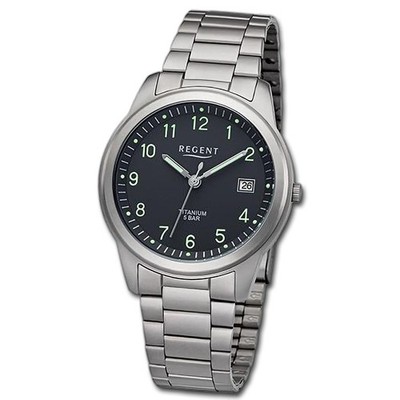 Regent Herren Armbanduhr Analog Titanarmband grau URF1296