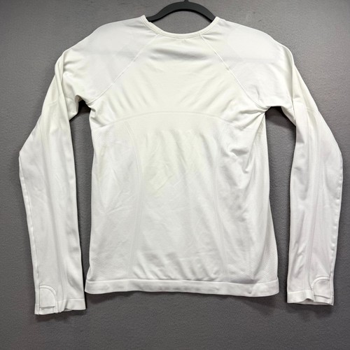 Athleta Fitted Shirt Women White Athlete Seamless Workout Gym Tech Crew Neck