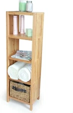 Bamboo Tall Bathroom Shelf Organizing Towel Corner Rack / Cabinet Storage-5 Tier