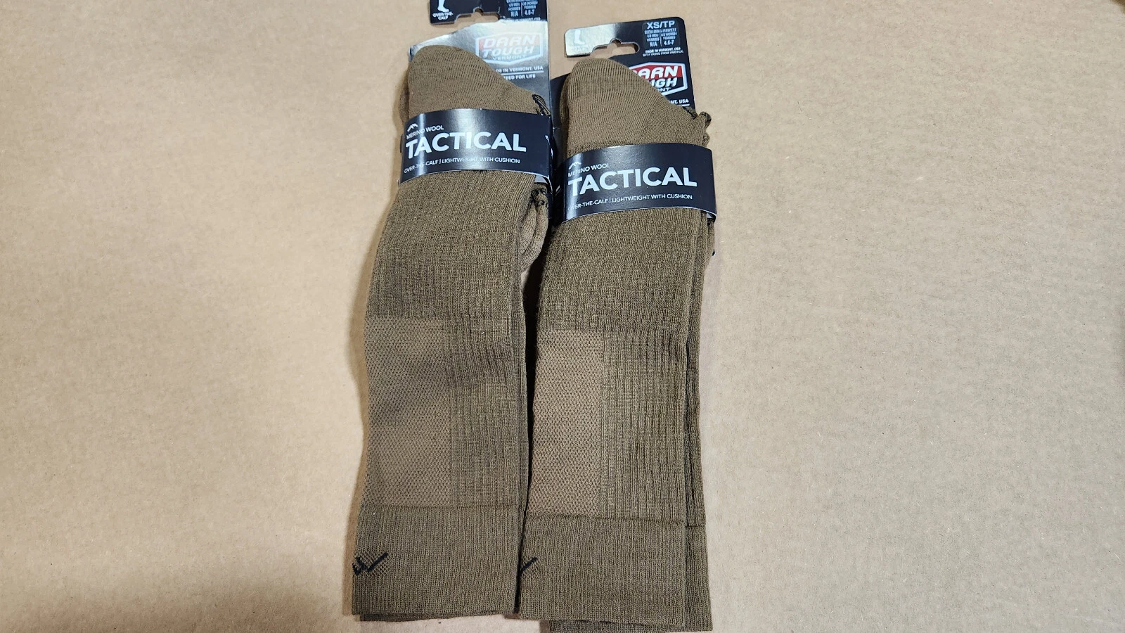 2Pair Darn Tough T3006 Over-the-Calf Lightweight Tactical Cushion Socks Brown XS