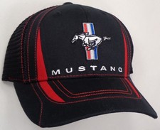 Hat Cap Licensed Ford Mustang Tri Bar Black Mesh Red Accent CF