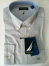 NAUTICA MENS NEW WHITE 100 COTTON PLAID DRESS SHIRT CLASSIC FIT SIZE: 16/34-35