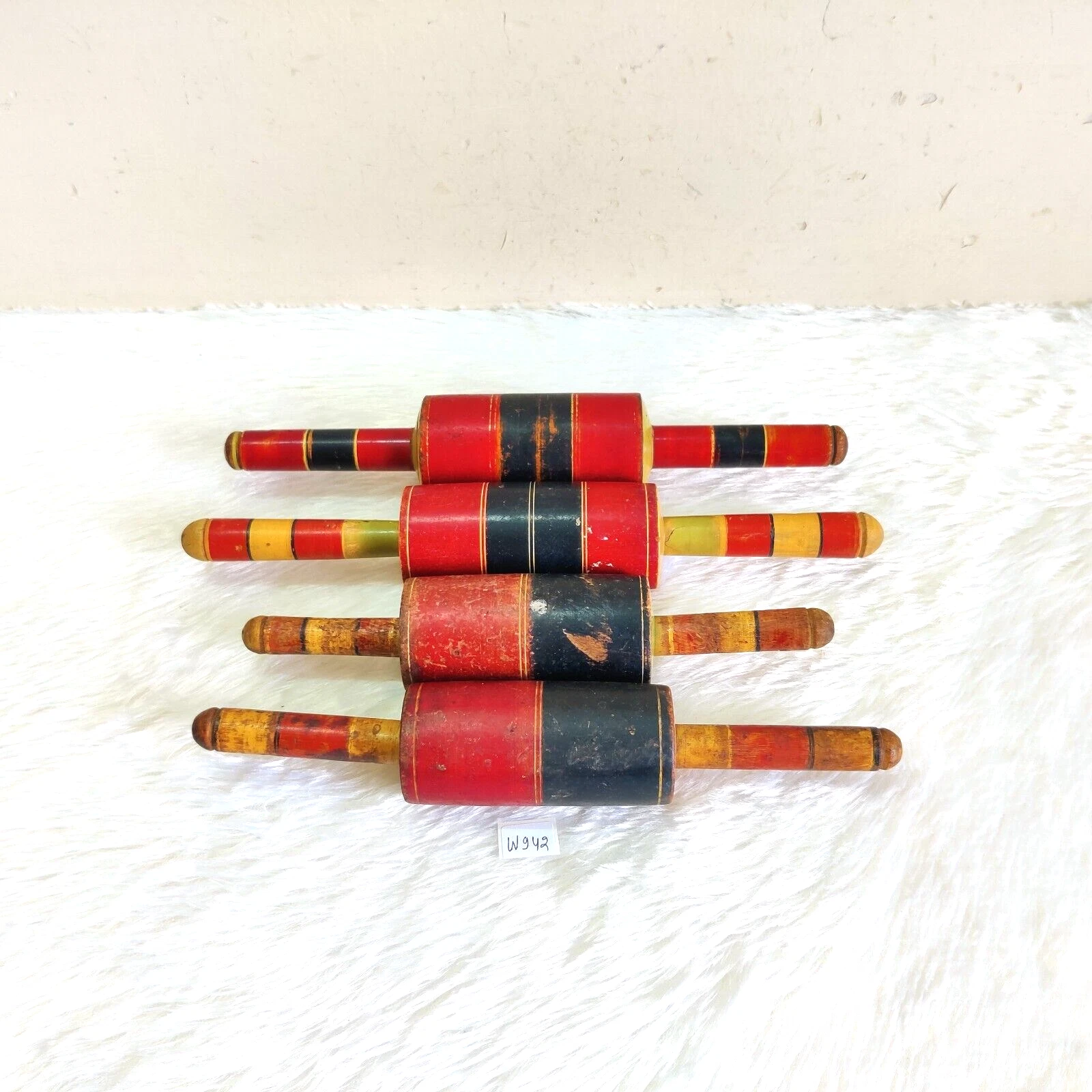 Antique Lacquered Multi Color Tortilla Bread Baker Wooden Rolling Pin 4Pc W942