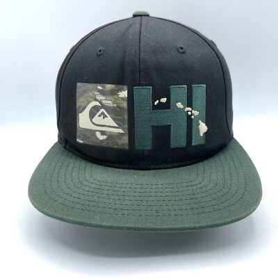 Quiksilver Hawaii Hat Adult Snapback Black Green Baseball Cap Surfer Aloha  808
