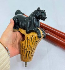 Black Leopard Head Walking Stick Hand Carved Wooden Animals Walking Cane Best Gi