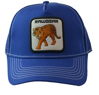 ★1011 GALLERY★ EMBROIDERED TIGER TRUCKER CAP RAWGEAR Gym Gear Tiger Logo Blue Contrast Stitch Trucker Cap